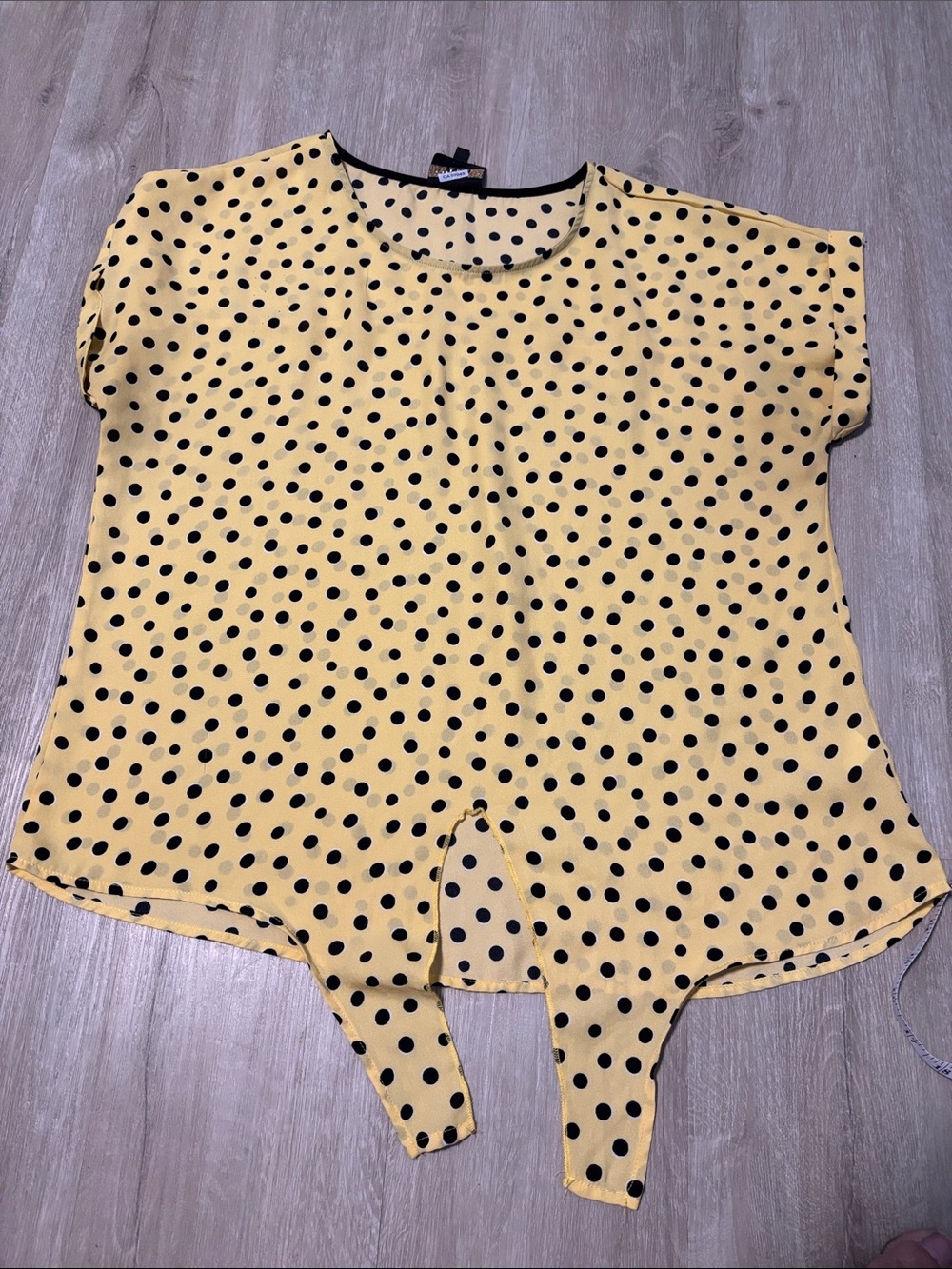 W5 Yellow and Black Polka Dot Tie-Front Blouse